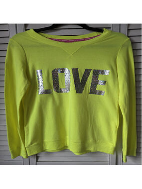 Juniors Hard Candy Neon Yellow Sequin LOVE Sweatshirt M